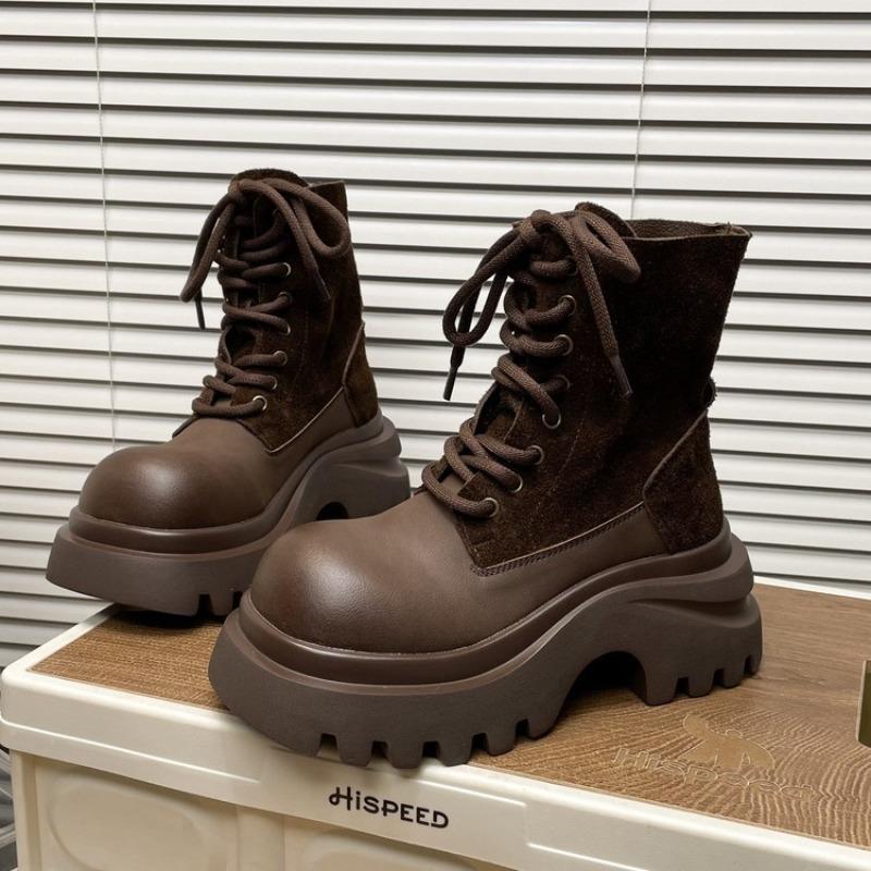 Fashion Platform Women's 2025 Autumn and Winter New Small Heightened Non-Slip Short Cylinder Boots Frosted Motorcycle Boots