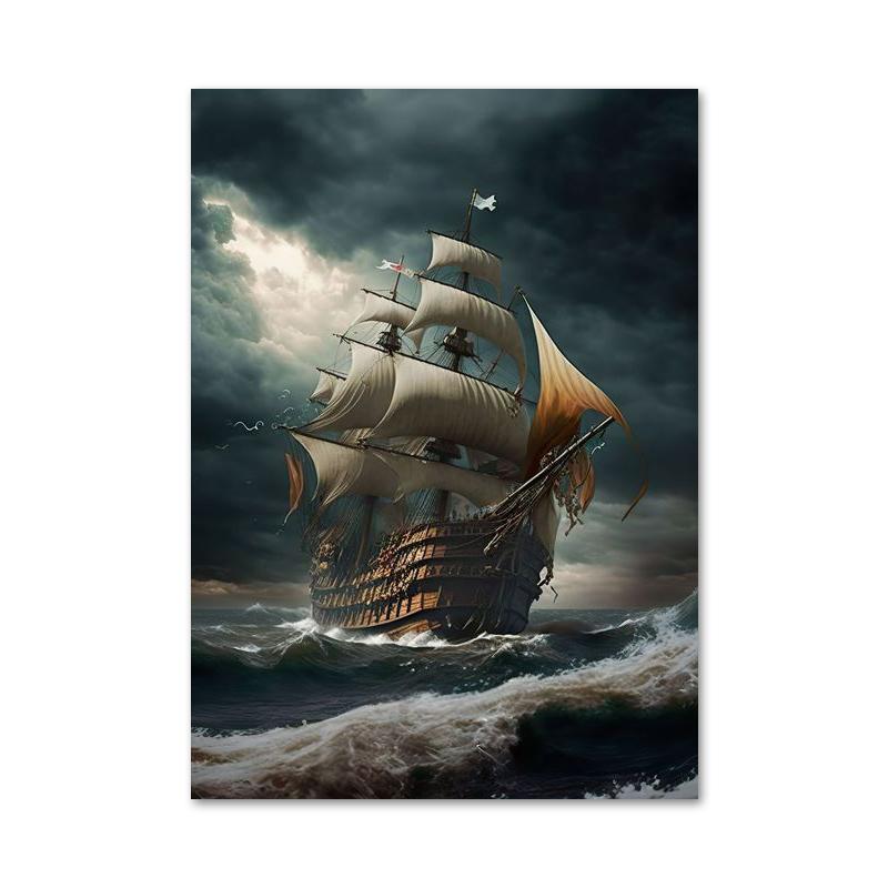 Ocean Sailing Sailboat Canvas Posters and Prints Abstract Painting Wall Art Pictures for Living Room Home Decoration