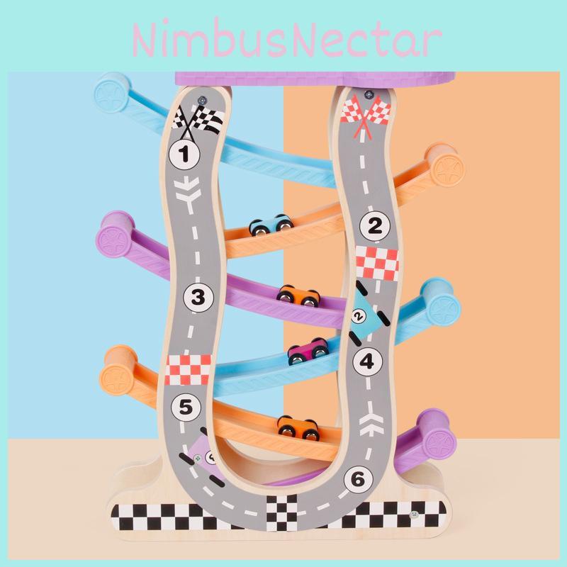 Six Layer Bright Color Glide Car Wooden Construction Toy For Kids Play And Development