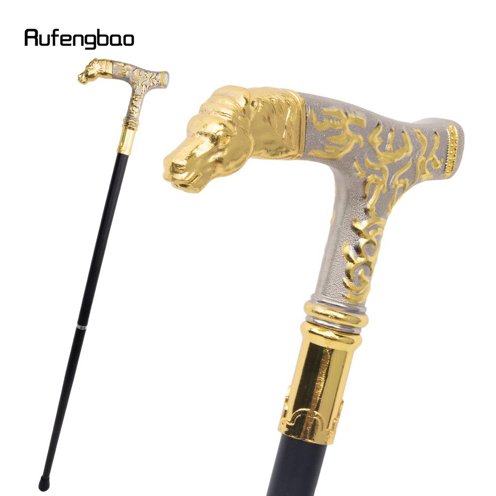 Golden White Horse Handle Luxury Walking Stick Party Fashion Elegant Walking Stick Decorative Cospaly Cane Knob Crosier 90cm