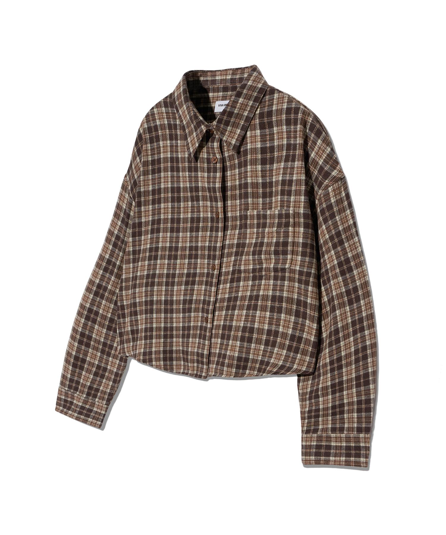 Viva Brown 85-Viva090 Песочный Укороченная Рубашка в Клетку с Длинным Рукавом Коричневая Brown/Free