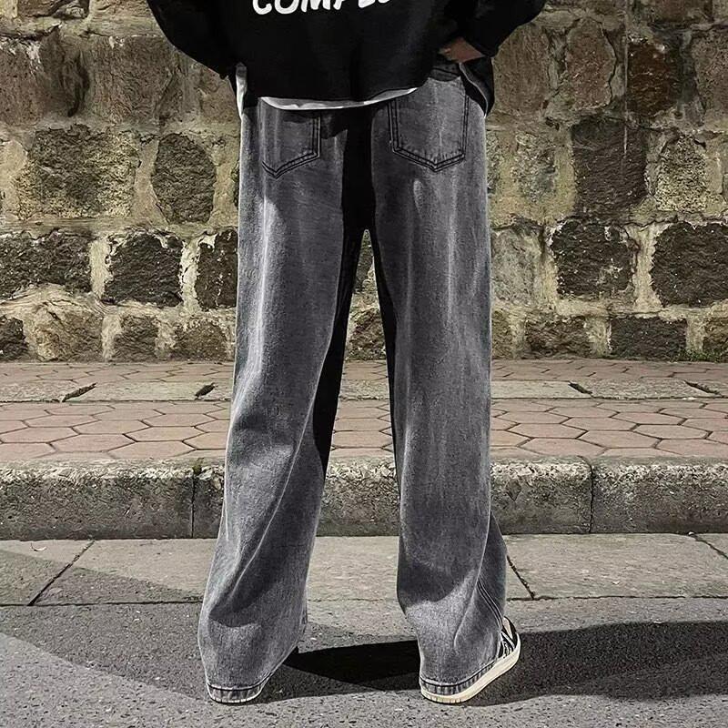 Men's Straight Leg Loose Fit Elastic Waist Jeans - Spring/Summer Trend, Casual Wide-Leg Pants