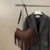 New new Maillard brown fringed bag autumn new bohemian retro versatile messenger dumpling bag