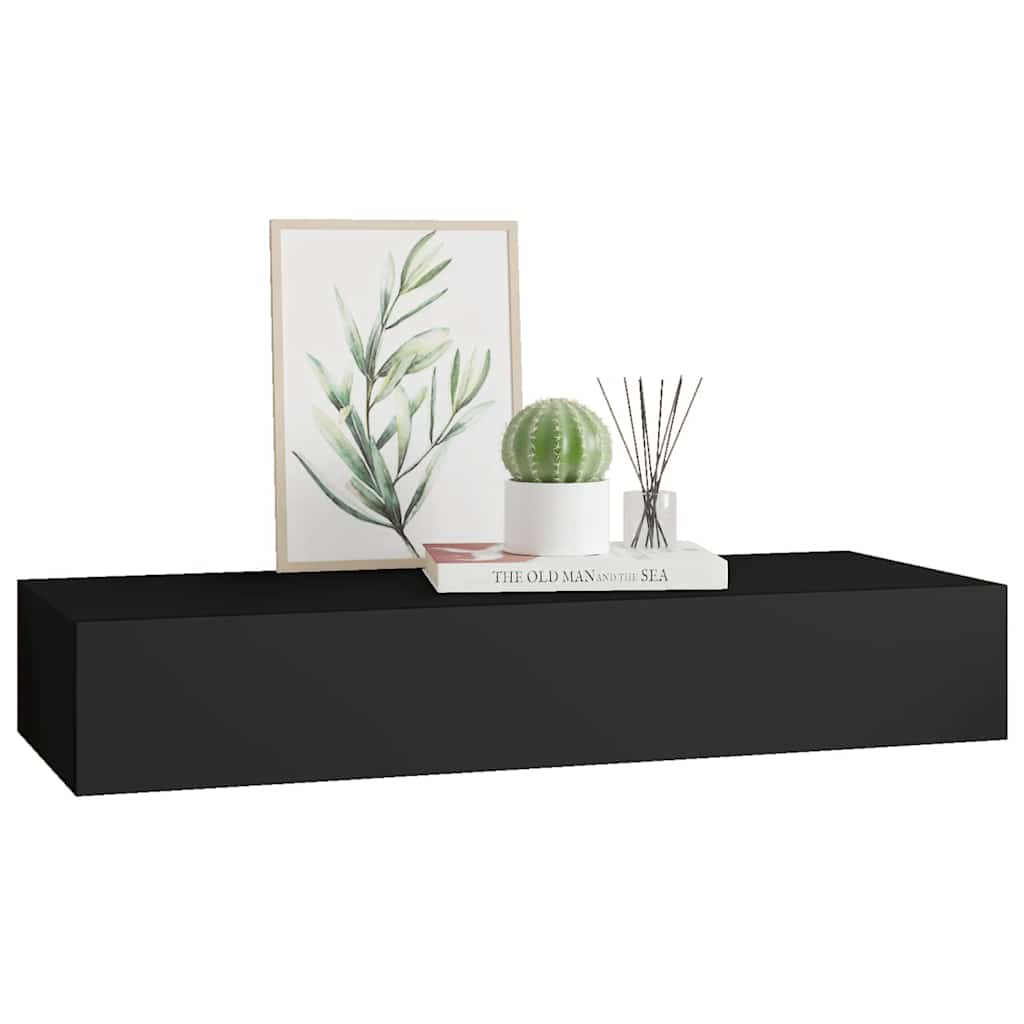 Vidaxl Wall Shelf With Drawer, Black, 60 X 23.5 X 10 Cm, Mdf