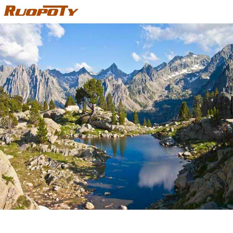 

Ruopoty DIY Рамка Картина по номерам Горная картина маслом на холсте Картина для декора стен Картина каллиграфии 40x50 см 40x50CM NO Frame