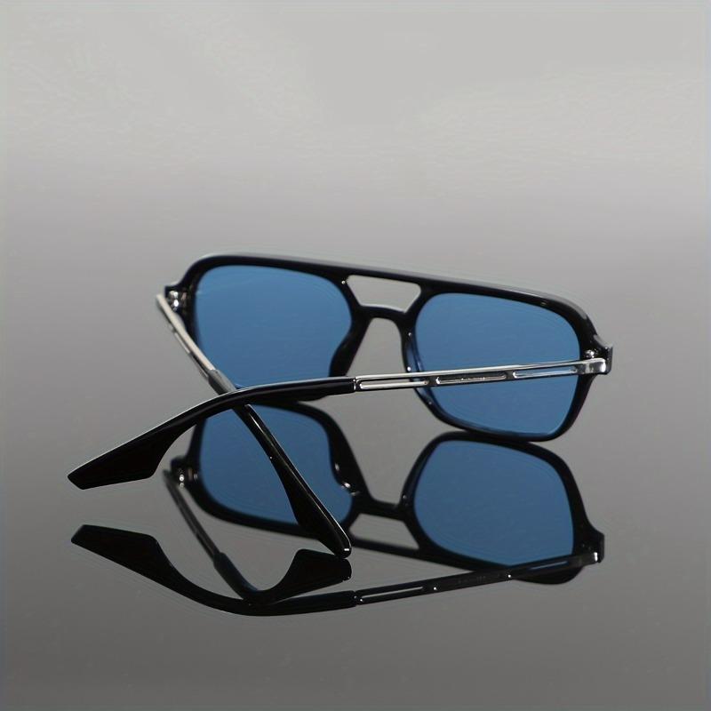 Non-polarized Casual Style Men Square Frame Dual Beam Fashion Sunglasses for Running, Anti Glare Hollow Men Shades