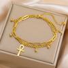Retro Vintage Bracelet Charm Amulet Talisman Ankh Cross Men Women Egypt Egyptian Key Life Religious Jewelry Gift Hip Hop Rock Goth Gothic
