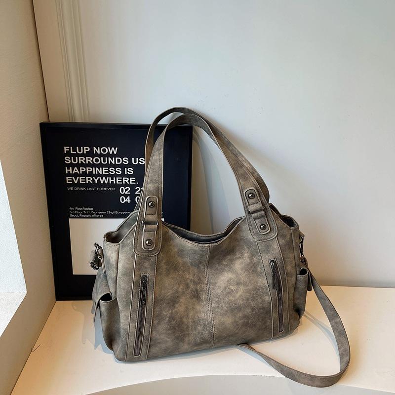Retro large-capacity tote bag women's 2026 new matte texture crossbody shoulder bag fashion handbag