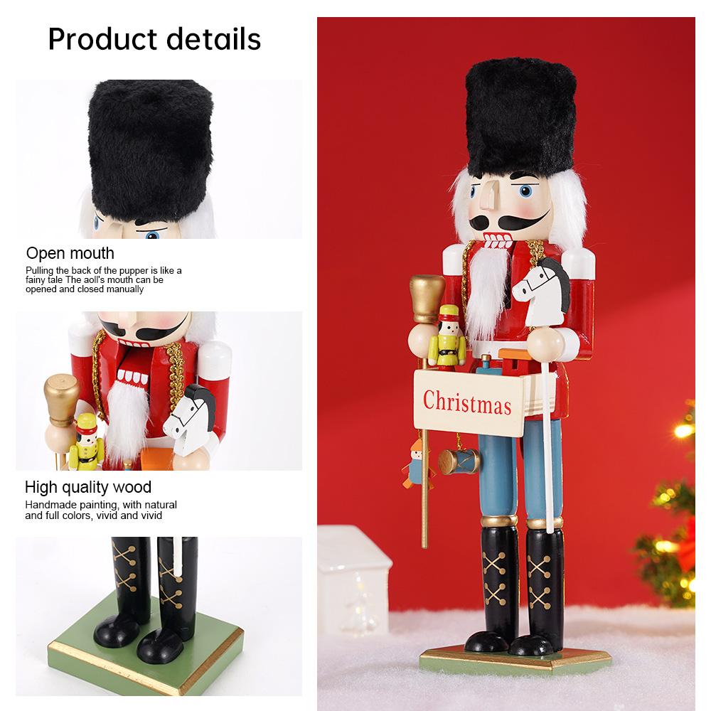 38CM Christmas Nutcracker Wooden Nutcracker Ornament Lift The Plate Soldier Figure Doll Toy Home Office Desktop Decoration Gift