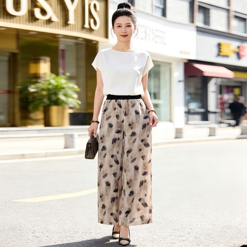 

Women s Summer Wide-Leg Nine-Point Drape Pants - Loose, Slimming Straight-Leg Casual Culottes 2XL (101-113 jin)