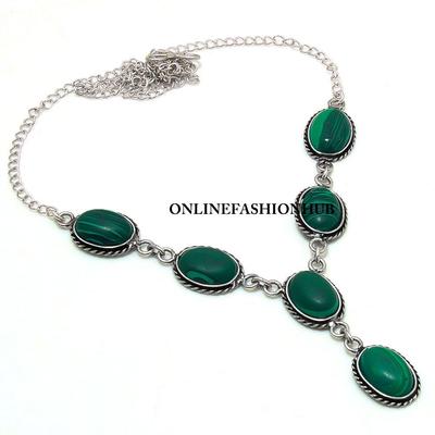 Malachit-Edelstein 925 Sterlingsilber überzogene verführerische Halskette ERR-N12