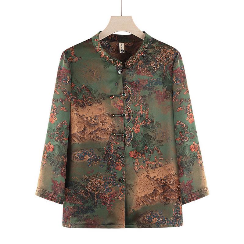 Damen-Strickjacke mit neun Vierteln und chinesischem Landschaftsdruck