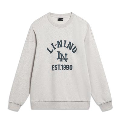 Li Ning Sports Lifestyle Series Fashion Round Neck Pullover Casual Long Sleeve Sweatshirt Women Sweatshirt Flower-Gray Tile-Gray AWDTB46-10