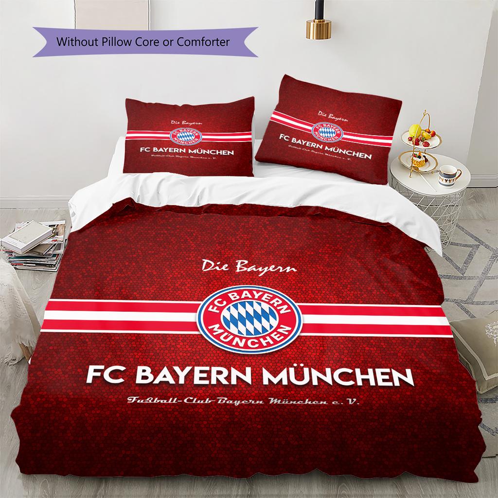 Klub Piłkarski Bayern Monachium Wzór Pościel Kołdra Zestaw Dekoracja Domu Prezent (1 * poszwa na kołdrę + 2 * poszewki na poduszki bez rdzenia)
