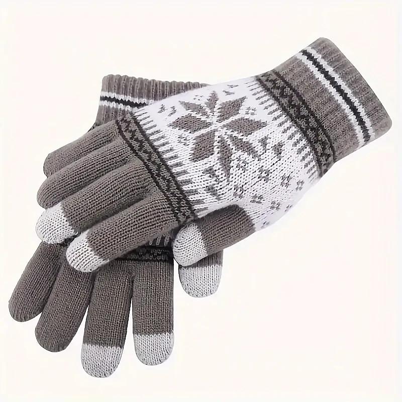 

Winter Warm Knitted Gloves, Fashion Handmade Christmas Snowflake Embroidery Touchscreen Gloves for Women Men, Christmas Gifts серый