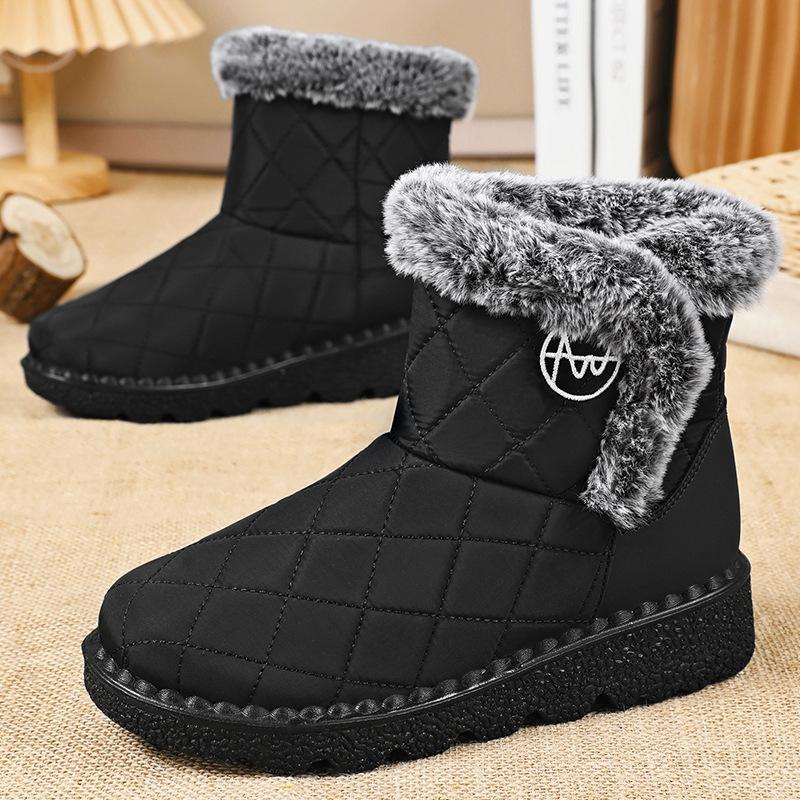 Women's PU Leather Snow Boots Autumn and Winter-Mid-calf Thickened Warm Lined Warm Comfortable Waterproof Fleece Boots