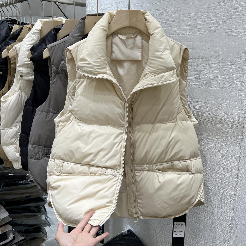Autumn Stand-up Collar Down Cotton Waistcoat for Small People, All-match Fashion Cotton Waistcoat Waistcoat Jacket Trend