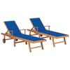 Day and Night - Day and Night Loungers 2 Units Solid Teak Wood with Royal Blue Cushion