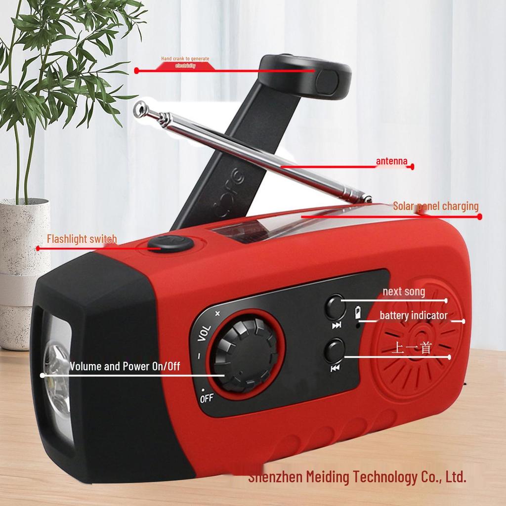 Portable Emergency Hand-cranked Radio with Flashlight and Auto-Tuning