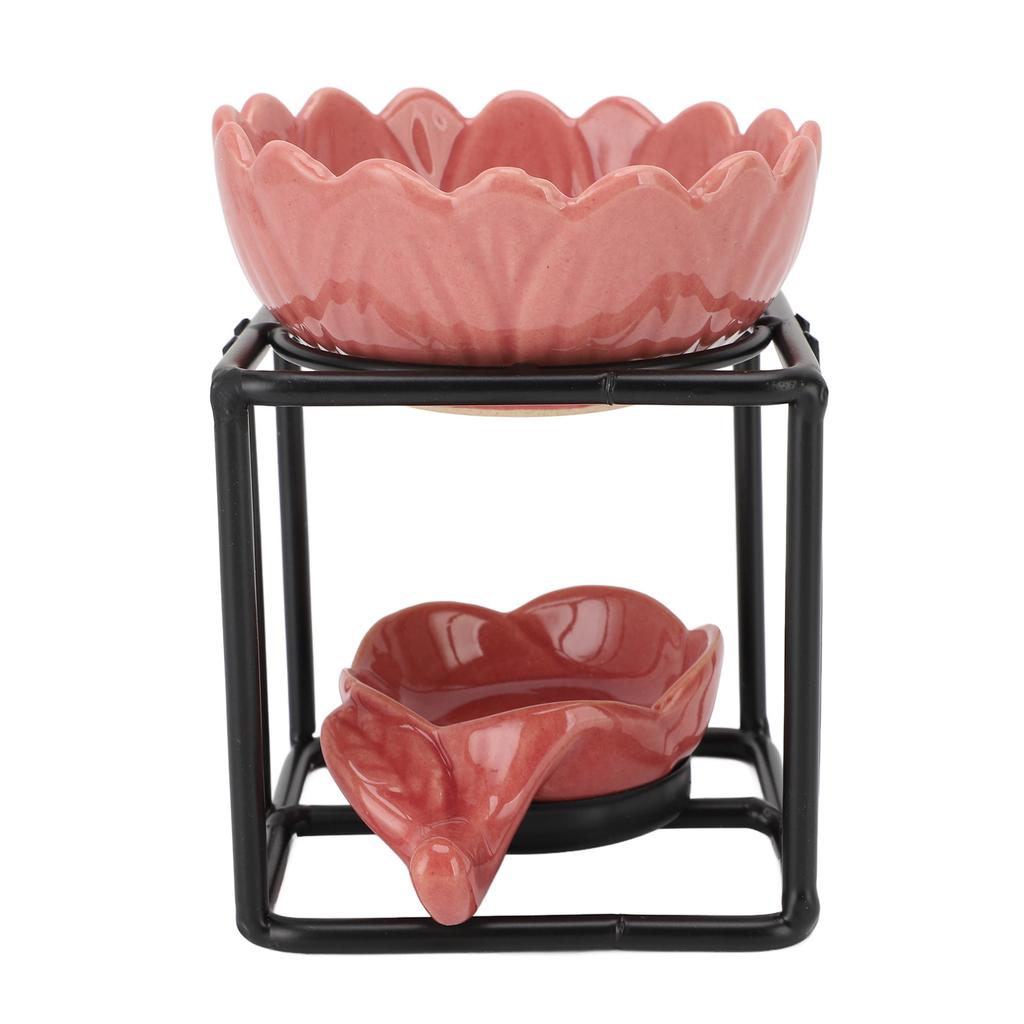 Teelichthalter Wachsschmelzbrenner Keramik Eisen Schwarzer Rahmen Rosa Halter Vintage Ätherisches Öl Bu