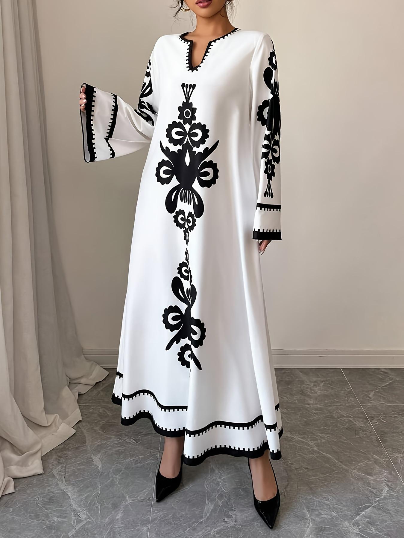 2026 Ethnic Style Plus Size Long-sleeve Dress: Spring/Summer Fashion for Women 2XL белый