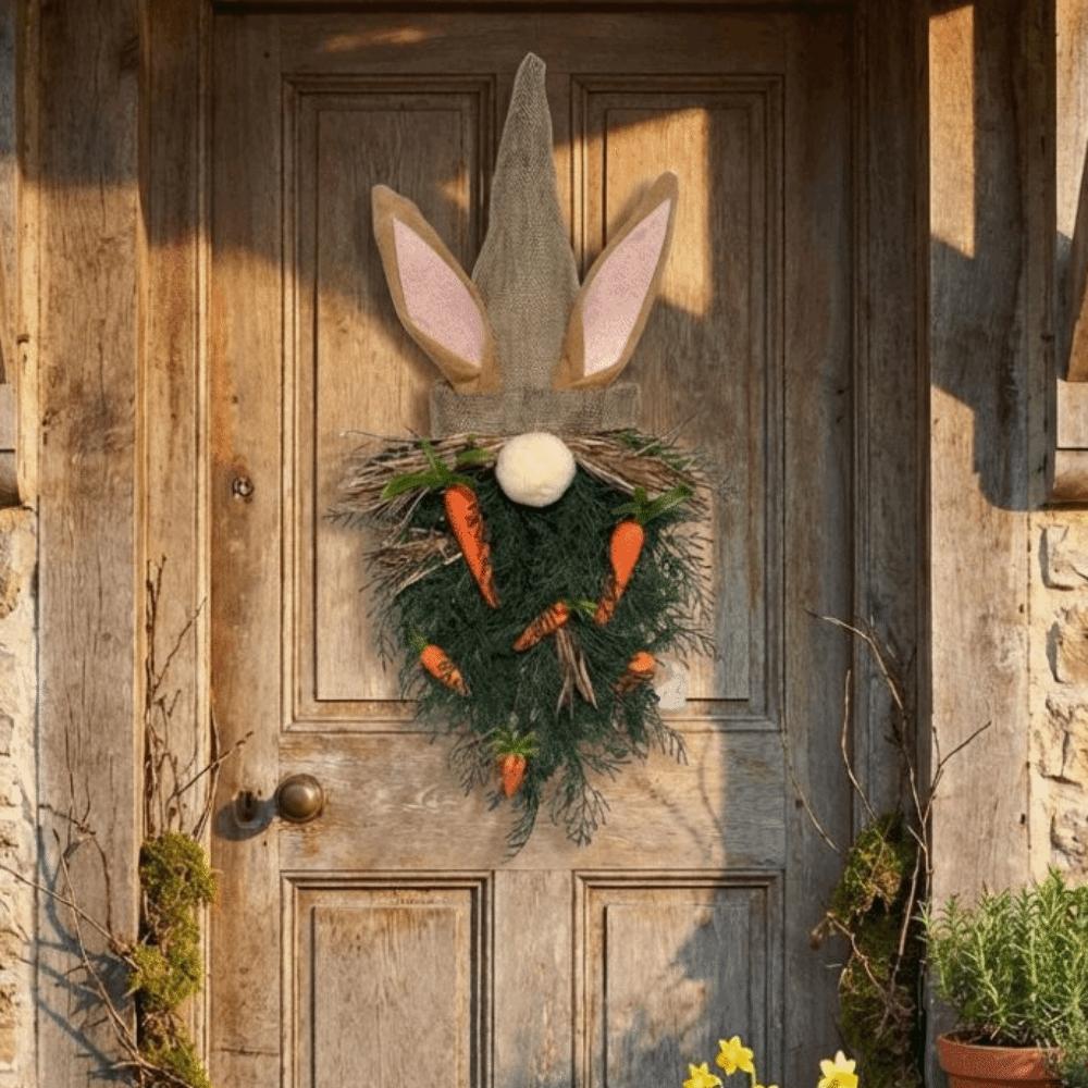 Rustic Style Easter Gnome Pendant Plastic With Carrot Rabbit Ears Door Hanger Handmade Easter Bunny Wreath Wedding Decor