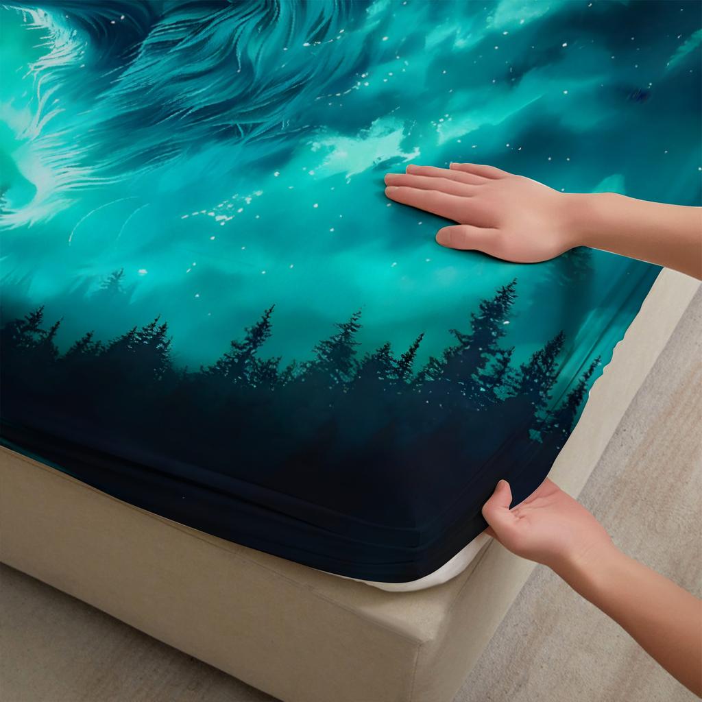 1pc Forest Wolf Fitted Sheet 100% Polyester Durable Bed Sheet NO Pillowcases for Home Bedroom Decor Boys Birthday Gifts