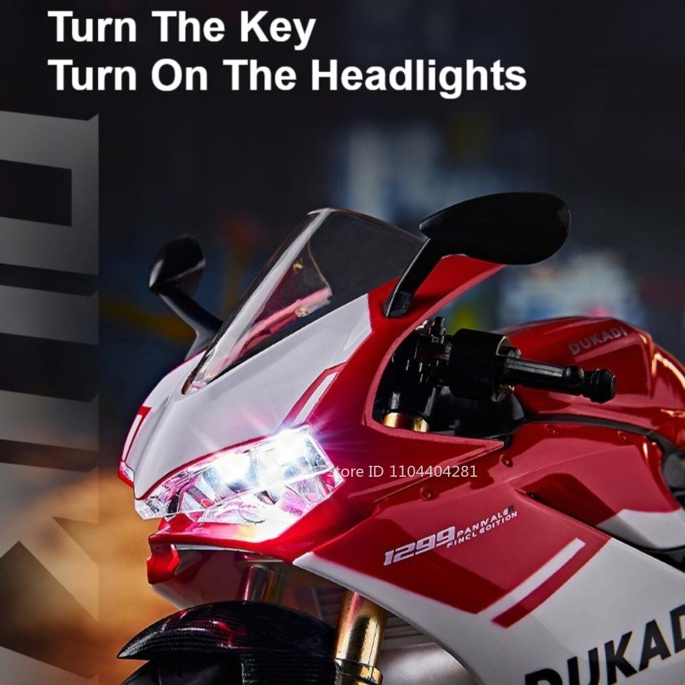 1:9 Alloy 1299 Motorcycle 1199 Diecast Models Toys Car Front Wheel Steering Shock Absorption Sound Light Cars Boyfriend's Gifts
