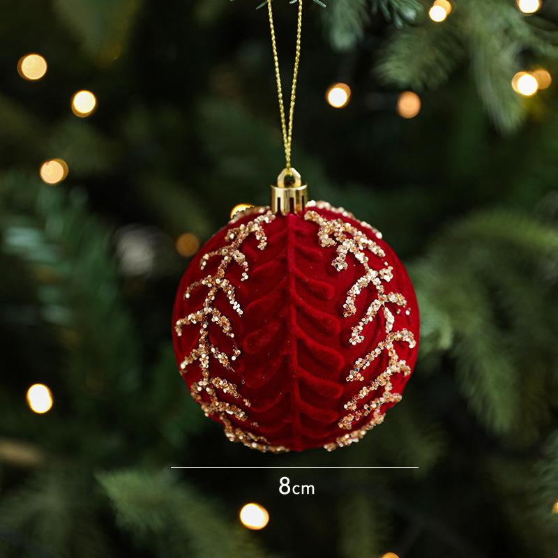 8Cm Velvet Christmas Ball Pendant Flocked Glitter Christmas Hanging Balls Set Reusable Shatterproof Xmas Tree Ornaments New Year