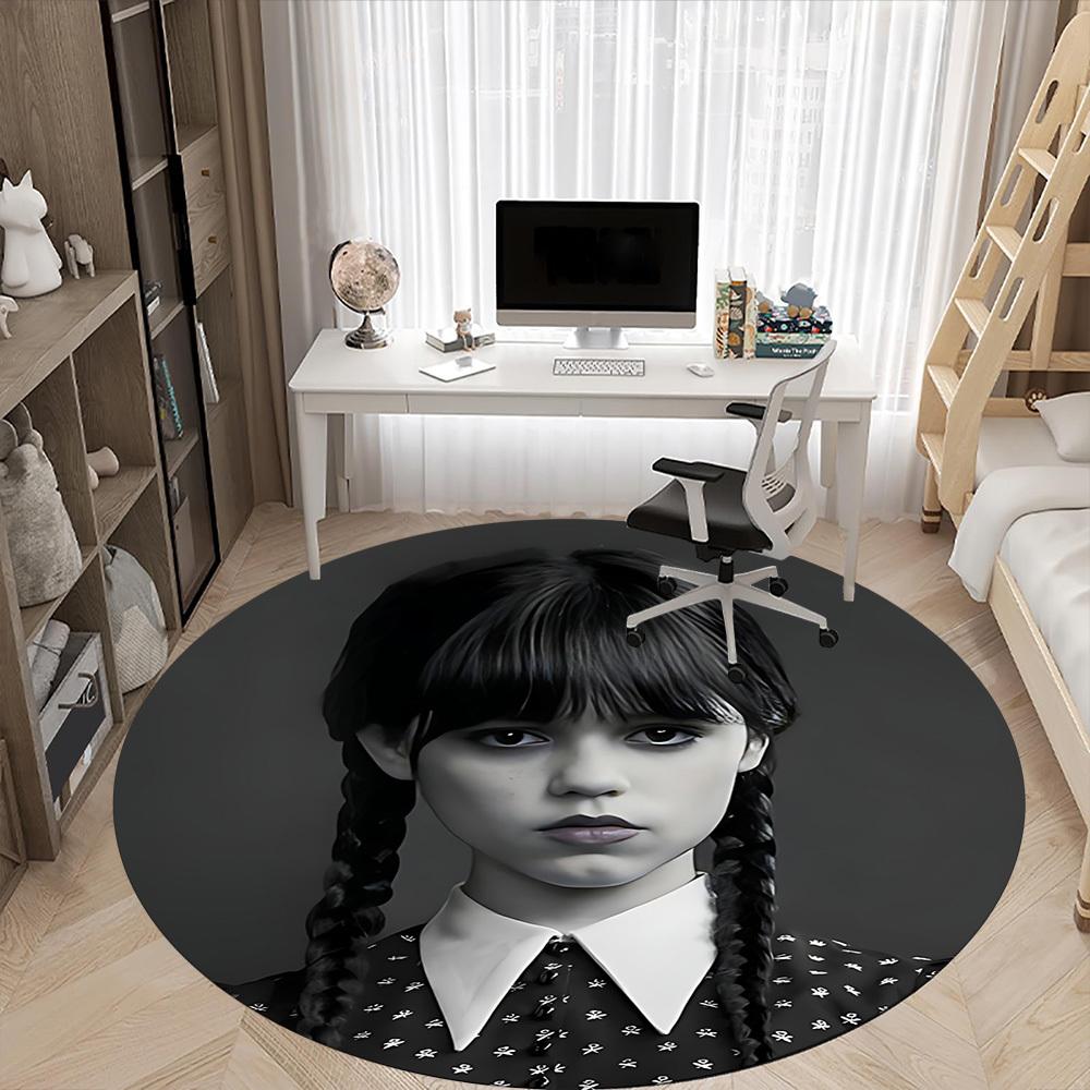 1PC Wednesday Addams Office Round Area Rug, Indoor Mat Suitable For Office, Under Office Chairs Bedroom Living Room Home Decor, Room Deco110