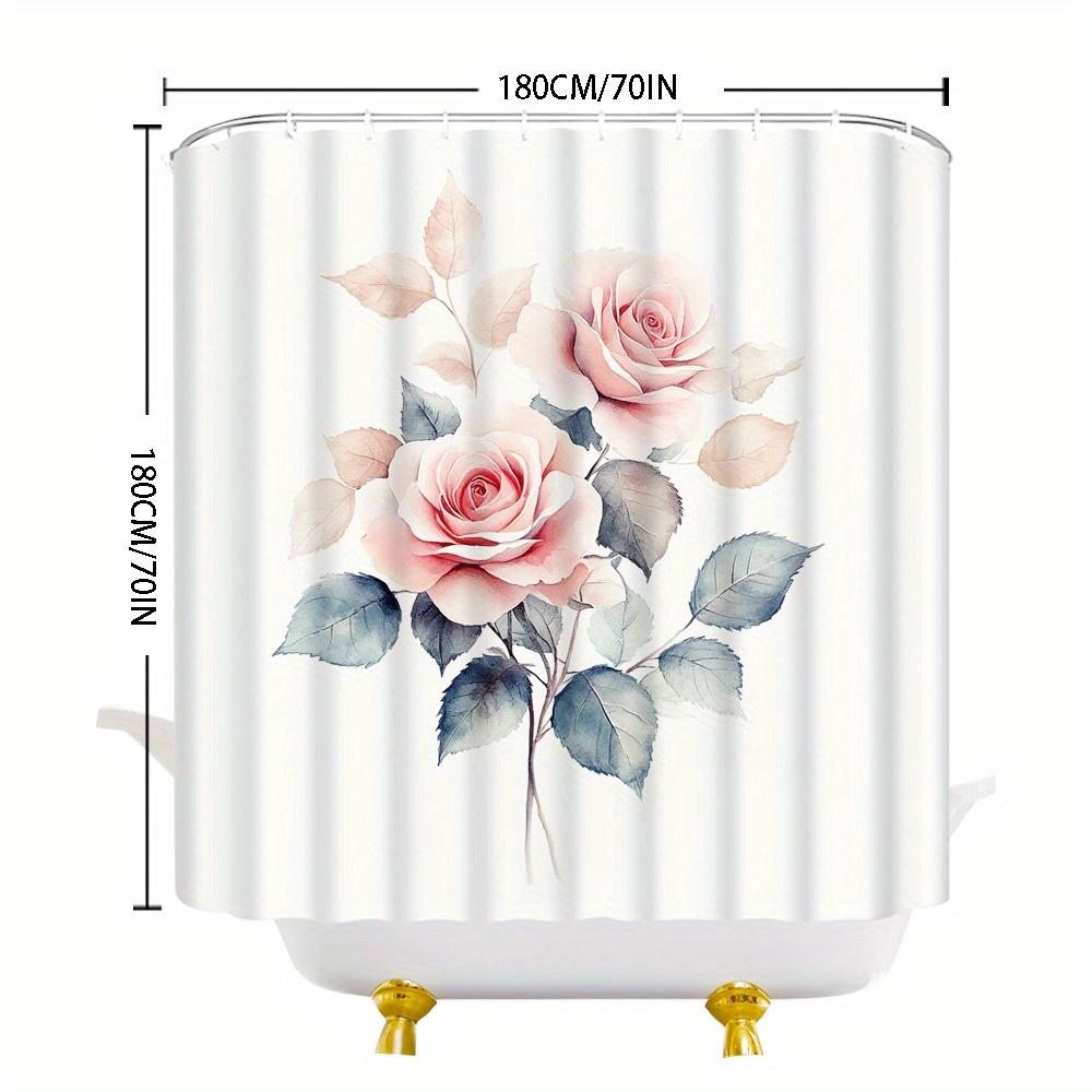 Soft Pink Roses Shower Curtain – Velvety Watercolor Design, Polyester with Hooks, Machine Washable Bath Decor