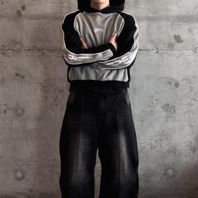 European and American Street Trend Y2k Color Blocked Long Sleeved Pullover Hoodie