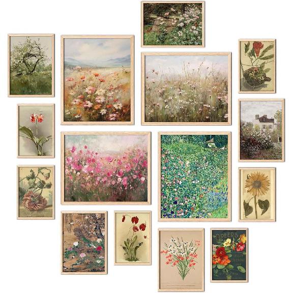 TRAMIN Floral Wall Art - Vintage Floral Prints for Wall Decor, French Garden Painting Spring Landscape Botanical Art Wildflower Decor, Flower Poster