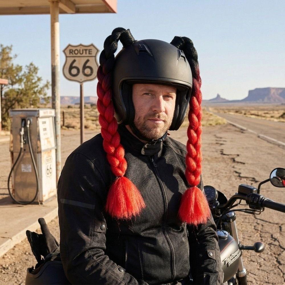 2pcs/pair With Sucker Woman Braids Wig Helmets Decor Twist Dual Pigtail Ponytail  for Motor Bike