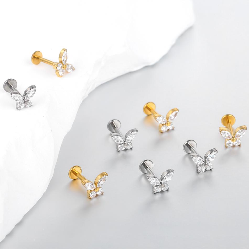 1Pc Titanium Ear Cartilage Stud Earrings for Women Internal Thread Zircon Flower Ear Lobe Tragus Helix Lip Rings Jewelry 16G