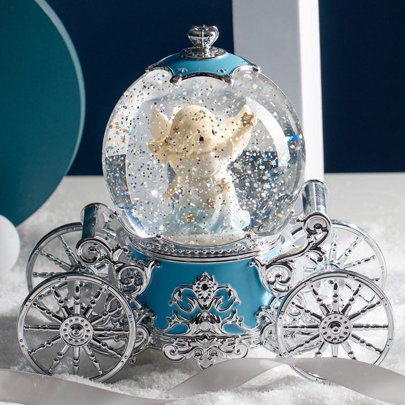 Dreamy Snowfall Rotating Pumpkin Carriage Crystal Ball Music Box – Children's Birthday Gift