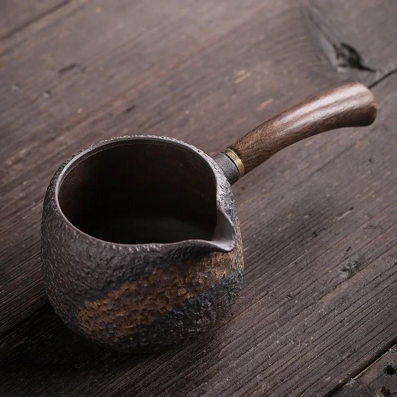 

Japanese Style Coarse Pottery Teapot Ebony Side Handle Tea Pot Gold lron glaze Fair Cup Handmade Tea Ceremony Supplies 240ml