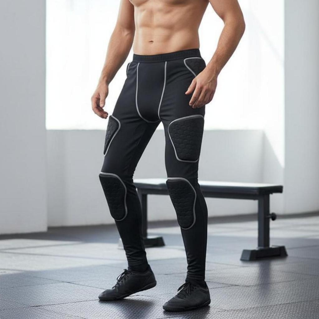 Pantaloni a Compressione Imbottiti Assorbiurto Allenamento Portiere