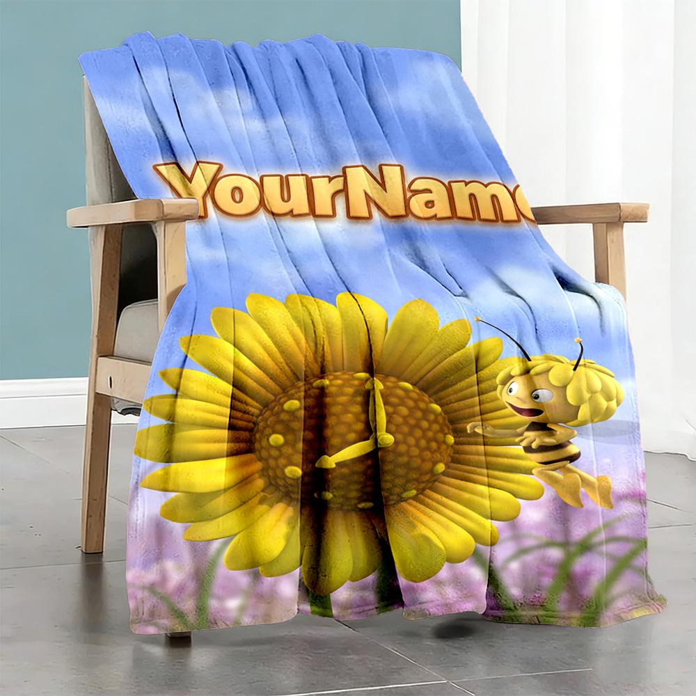 Biene Maja Customize Text Blanket Throw Personalized Blanket Soft & Cozy Versatile for Seaside Couch Sofa Home Decor Four Seasons Multipurpose