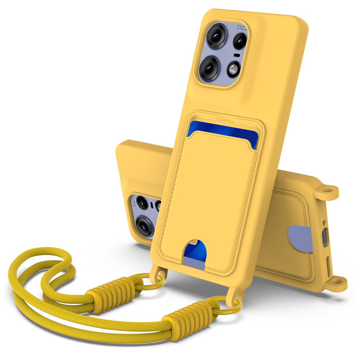 

Для Motorola Edge 50 Pro 5G Чехол из жидкого силикона Задняя крышка телефона с коротким ремешком Yellow