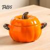 Practical Kitchen Gift for Home Pumpkin Soup Bowl with Lid And Double Handle, Microwave Safe Decorative Thanksgiving Tableware Ceramic Bowl,