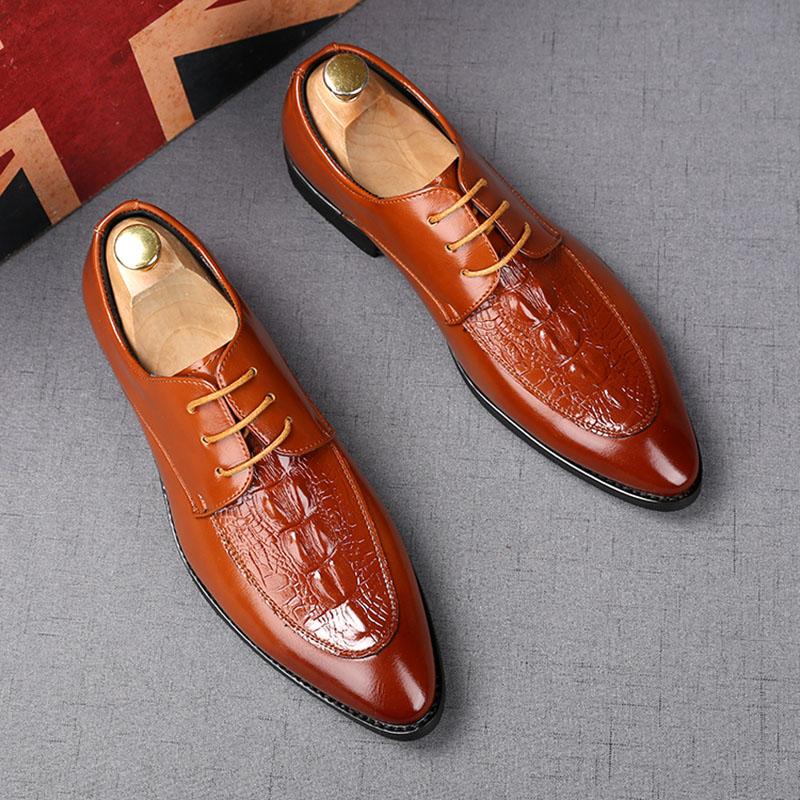 Fashion Luxury Fashion Men Crocodile Pattern Casual Leather Shoes Male Lace Up Flats Homecoming Wedding Dress Prom Zapatillas Hombre
