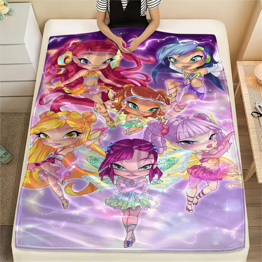 1 pièce Couverture Flanelle Imprimée Winx Club, Haute qualité Toutes Saisons, Décoration Maison, Chaleur et Confort, Parfait pour les Cadeaux de Noël