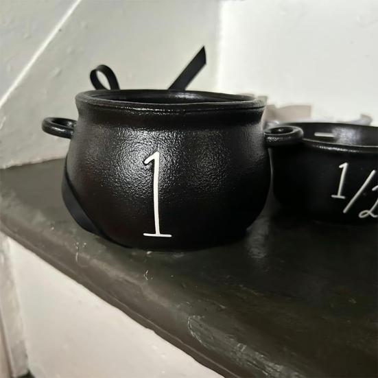 Mini Witch Cauldron Set Halloween Candy Bowl Candy Holder Plastic Measuring Cup Retro Pharmacist Atmosphere Trick or Treat Supplies