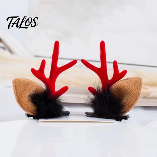 Holiday Party Hair Accessory 1 Pair Reindeer Antler Clips for Christmas Fluffy Ear Headband with Ears Clip Pom Poms Festive Girls Accessories