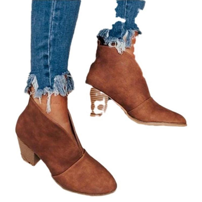Large Size Middle Heel Chelsea Boots Autumn and Winter New Pointed Women's Boots