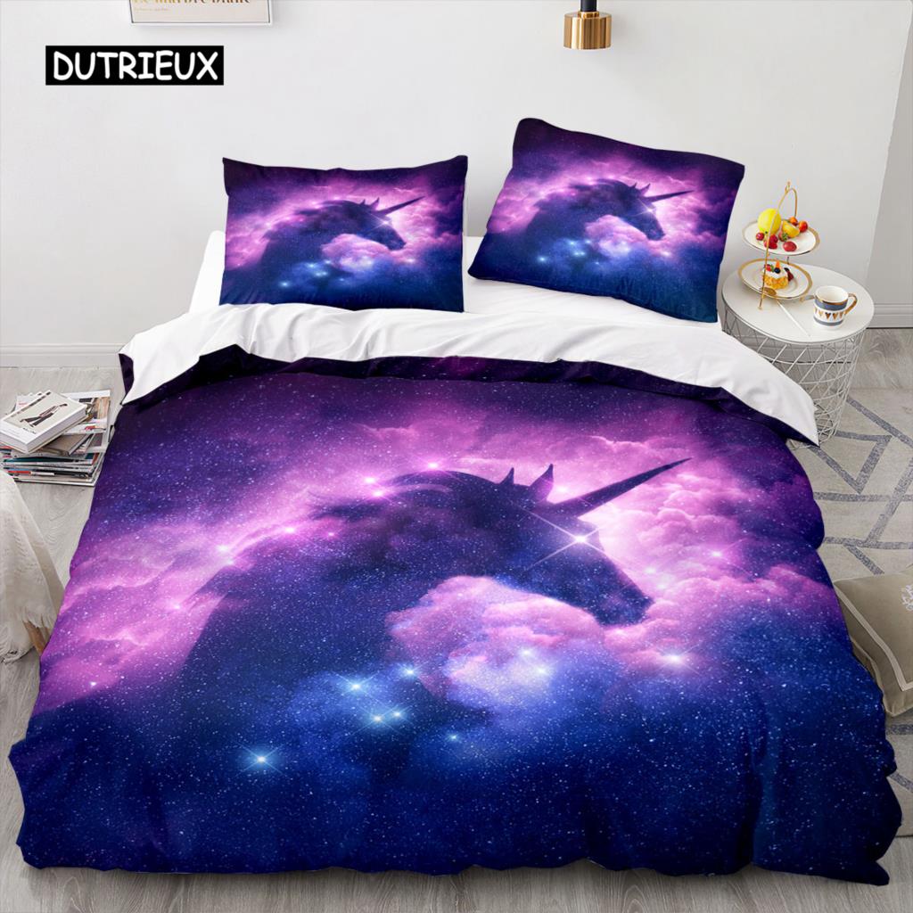 Cartoon Horse Duvet Cover 3D Anime Bedding Set for Kids Girls Soft Microfiber Quilt Cover with Zipper Closure