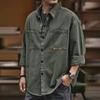 Spring Autumn Plus Size Men's Lapel Solid Colour Button Section Casual Work Shirt Cardigan Tops