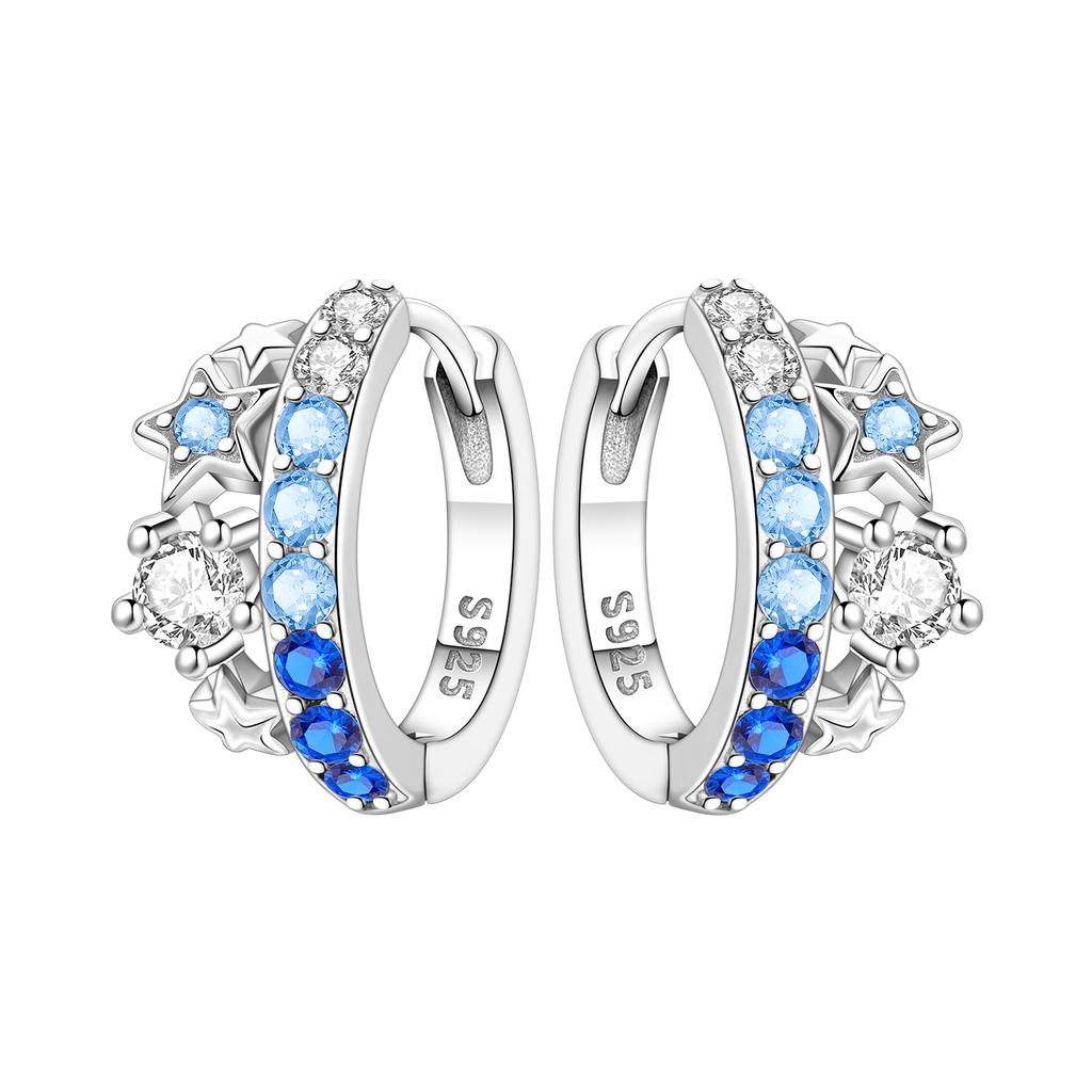 Orstarry 925 Silber Blauer Zirkon Sternenhimmel Ohrring Original Schmuck Creolen Damen Schmuck Party Trendige Geschenke