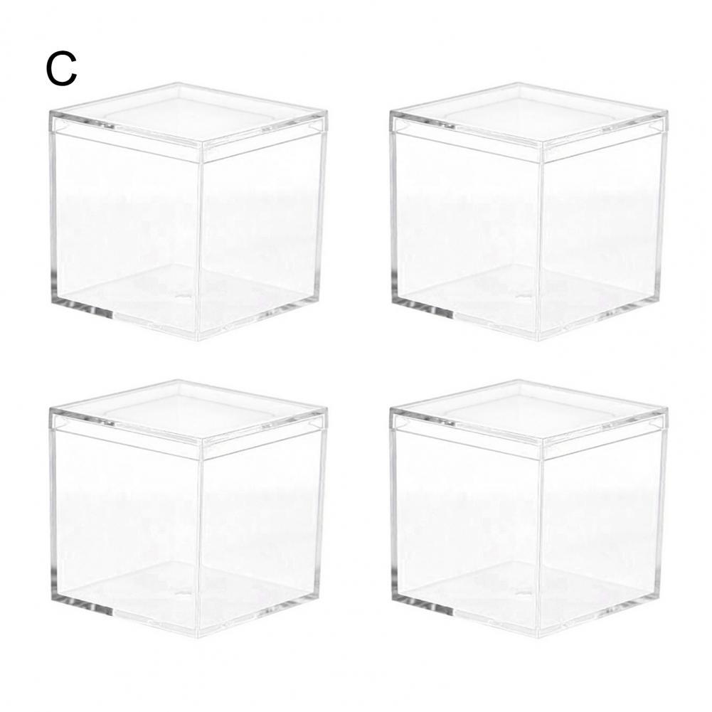 4Pcs Wedding Clear Candy Box Plastic Transparent Square Cube Box Portable Lid Case Storage Organizer